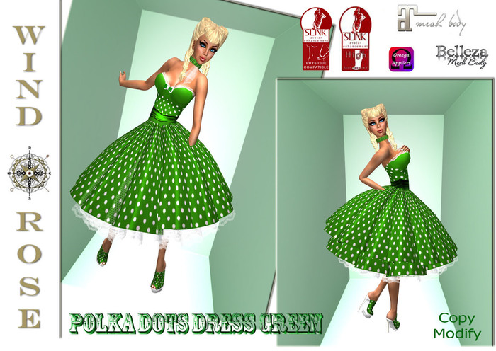 *WR* Polka Dots Dress green (appliers included)