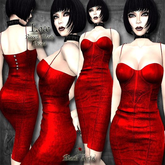 ~Black Arts~Lace Rigged Mesh Dress Red