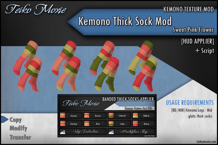 [TM] Kemono Banded Thick Socks - Sweet Pink Flower