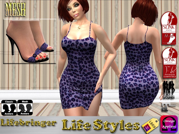 *Lifebringer 243 ~ Leopard Mesh Dress in Purple + Slink Mid Heels