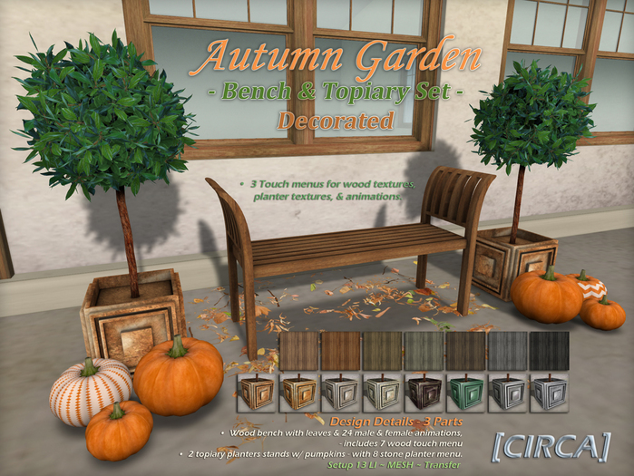 [CIRCA] - "Autumn Garden" - Bench & Topiary Set - Decorated