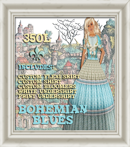 Shabby Chic Bohemian Blues Flexi Dress Calio Victorian Prairie Lacy