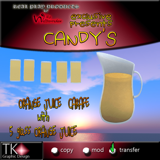 CANDYs * ORANGE JUICE Carafe with 5x animated WIKO * glass ORANGE JUICE - For real play, decoration, fun and more.