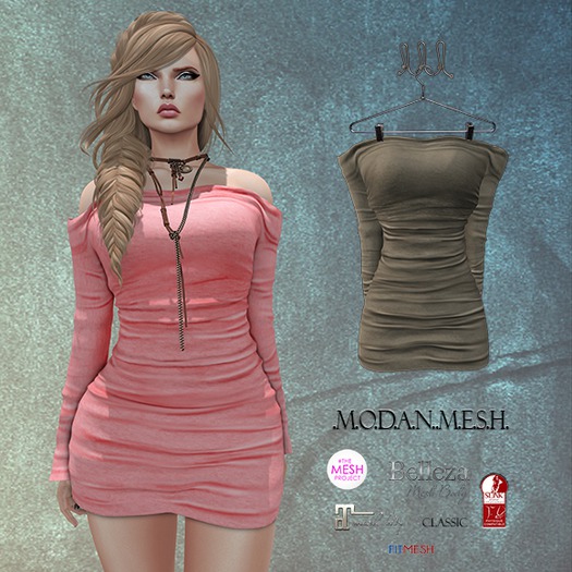 .M.O.D.A.N..M.E.S.H.  Off Shoulder Ruched Dress  Brown