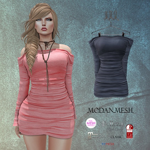 .M.O.D.A.N..M.E.S.H. Off Shoulder Ruched Dress Stone