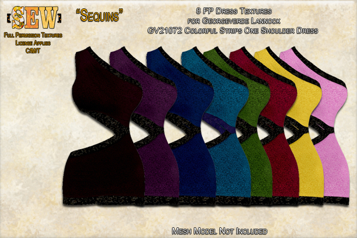 [SEW] FP Tex GV21072 Colorful Strips One Shoulder Dress Sequins