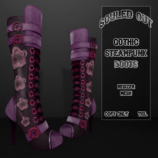 Souled Out Gothic Steampunk Boots  (Raspberry Sachet)