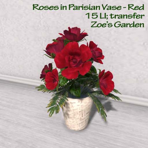 *ZG* Roses In Parisian Vase - Red