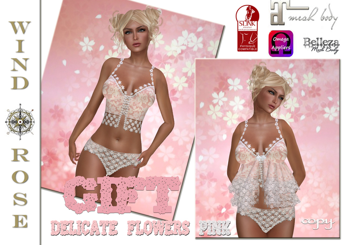 GIFT  Delicate flowers pink (with appliers Slink / Belleza / Maitreya / Omega)