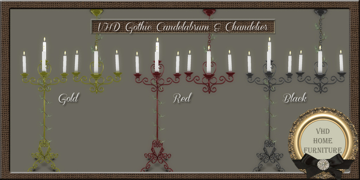 VHD Gothic Black/Ivy Chandelier/Candelabrum Set