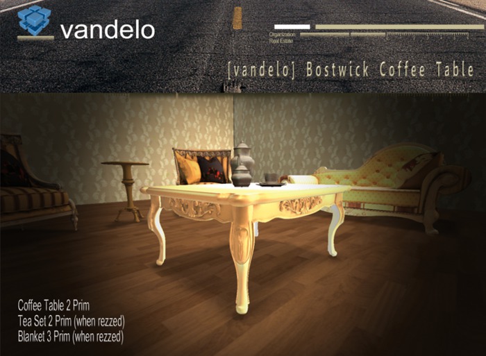 Second Life Marketplace [Vandelo] Bostwick Coffee Table **2 prim**