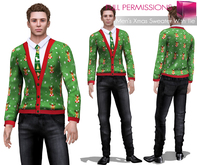 Full Perm Mesh Men's Xmas Cardigan Sweater With Shirt And Tie