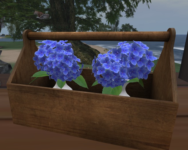 Wooden Toolbox w/Blue Hydrangeas