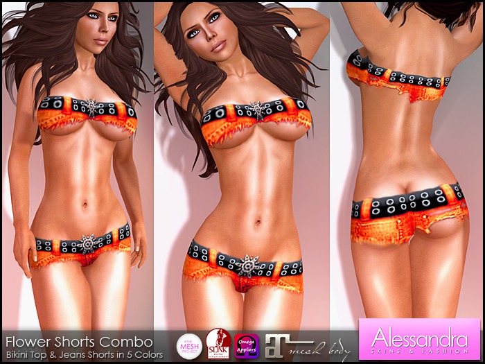 ALESSANDRA - Jeans Shorts Top Combo ORANGE