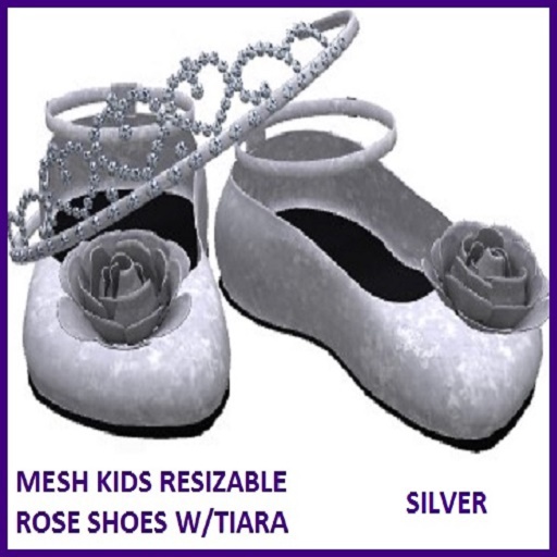 ROSE SHOES W/TIARA  SILVER BOXED