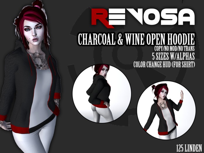 REVOSA Charcoal & Wine Open Hoodie