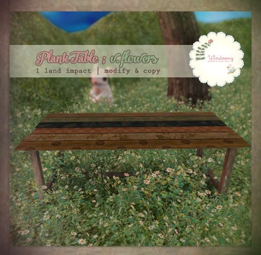 *windsong. { plank table : flowers }