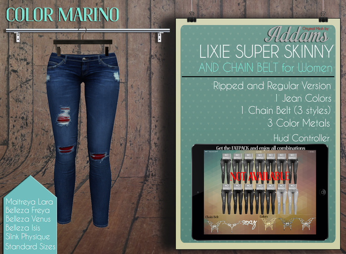 Addams - Lixie Ripped Mesh Jeans -Maitreya,Freya,Venus,Isis,Physique.Jeans- Marino