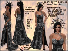 Second Life Marketplace - Scary orange gown mesh rigged cobweb , flexi hair  with web and spider , sheer underwear , tatoo web on eyes