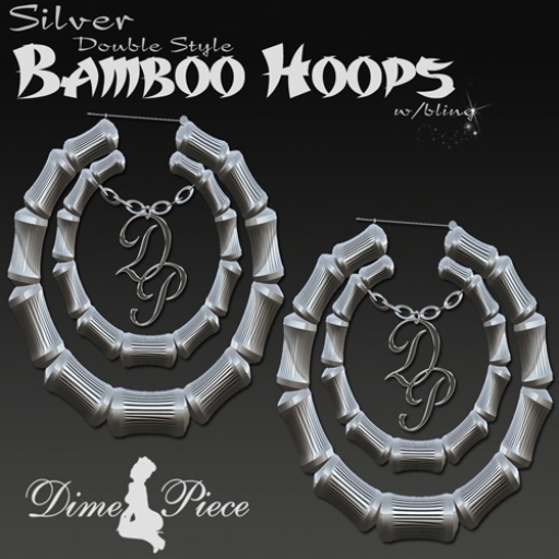 Silver Double Bamboo Earring Hoops-w/Bling
