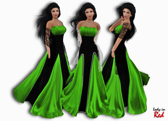 Lady in Red - Katalina (green) - Gown Dress with Shawl