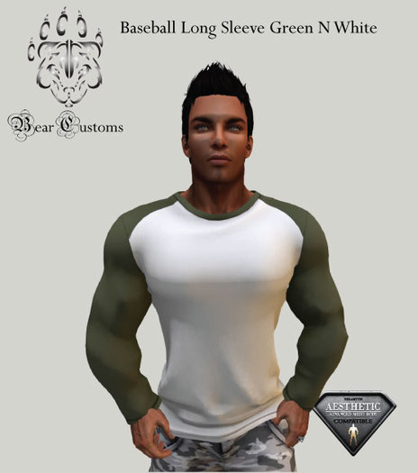 Baseball Green n White Long Sleeve Shirt