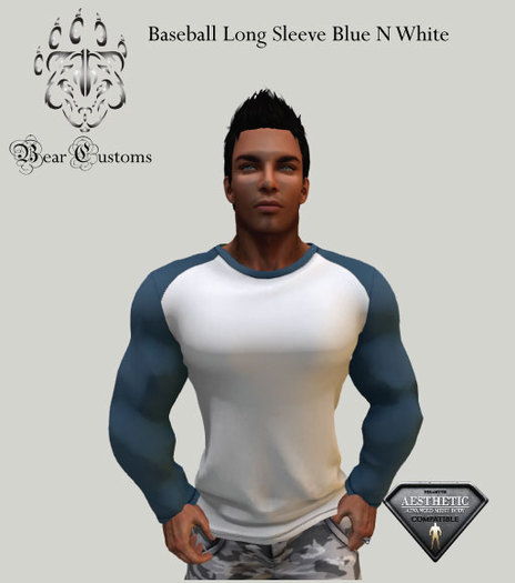 Baseball Blue N White Long Sleeve Shirt