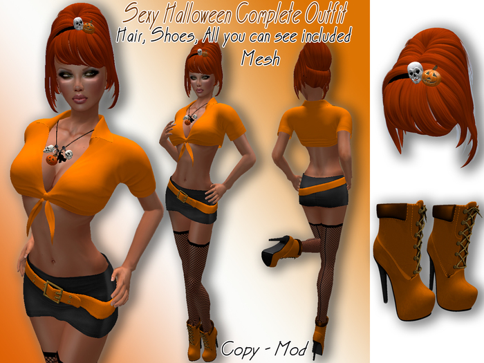 Sexy Halloween Complete Outfit - Mesh - Hair and shoes included! * SPECIAL PRICE Halloween Promo *