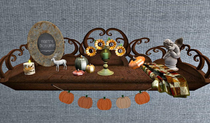 CJ Autumn Shelf with Pumpkins Sunflowers ~ c + m ~