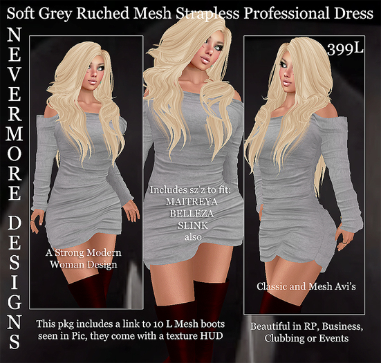 _Nevermore LgtGrey Ruched WInter Long Sleeve Mini Dress  BOX
