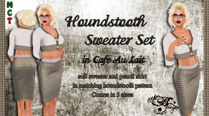 {Ms. B. Designs} Cafe Au Lait Houndstooth Sweater Set Boxed