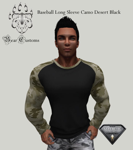 Baseball Long Sleeve Camo Desert Black