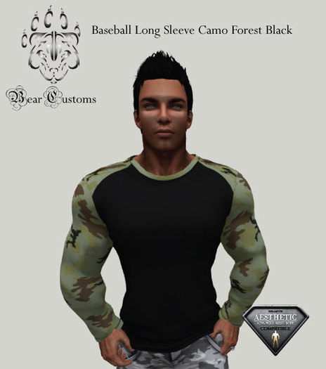 Baseball Long Sleeve Camo Forest Black