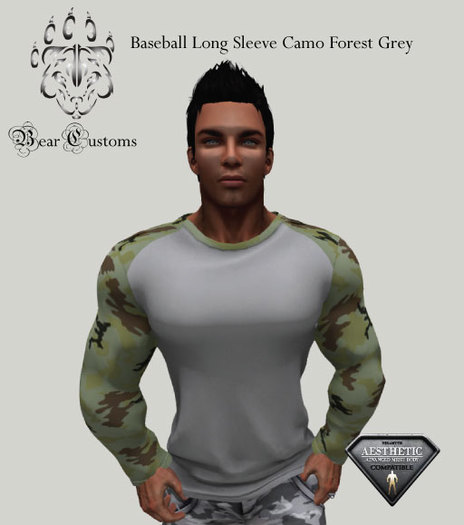 Baseball Long Sleeve Camo Forest Grey