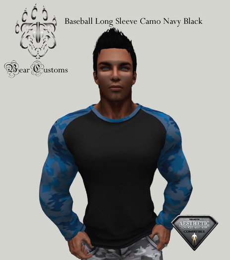 Baseball Long Sleeve Camo Navy Black
