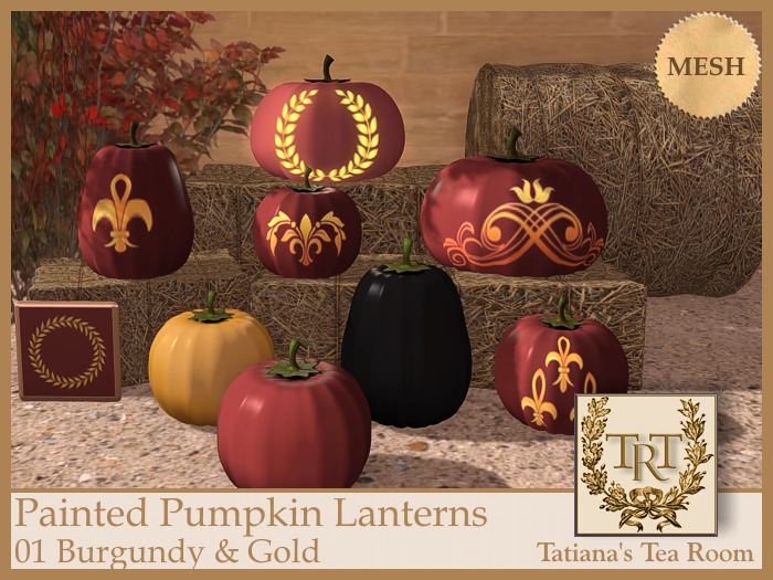 Painted Pumpkin Lanterns 01 Burgundy & Gold