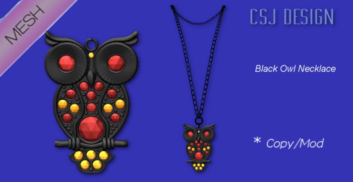 CSJ Black Owl Necklace
