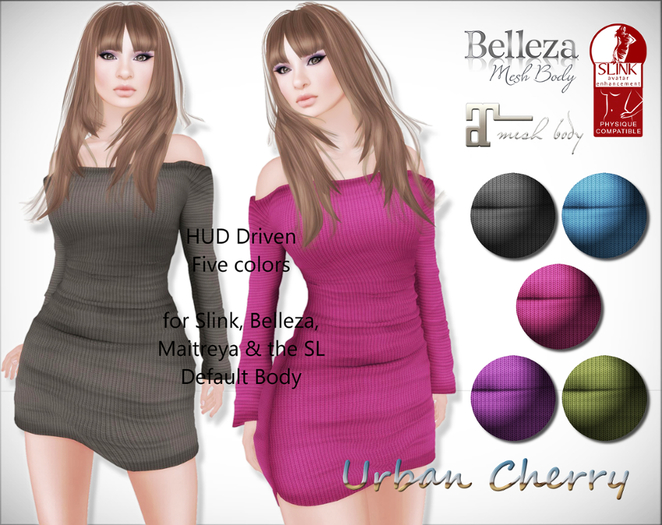 ***Urban Cherry*** Kendra Mesh Dress - Knits A HUD Controlled - for mesh and classic avatar