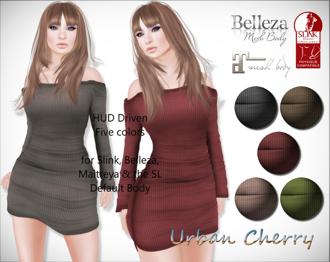 ***Urban Cherry*** Kendra Mesh Dress - Knits B HUD Controlled - for mesh and classic avatar