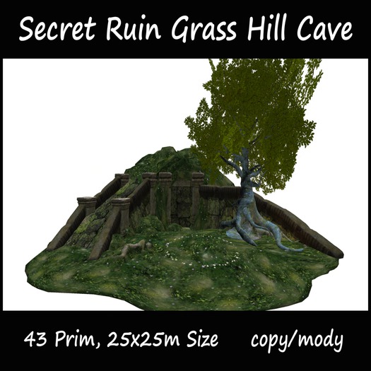 Second Life Marketplace - Secret Ruin Grass Hill Cave 47 Prim 25x25m