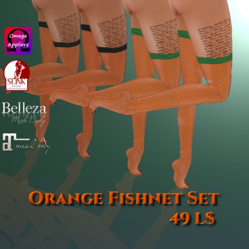 Orange Fishnet Set W-Appliers
