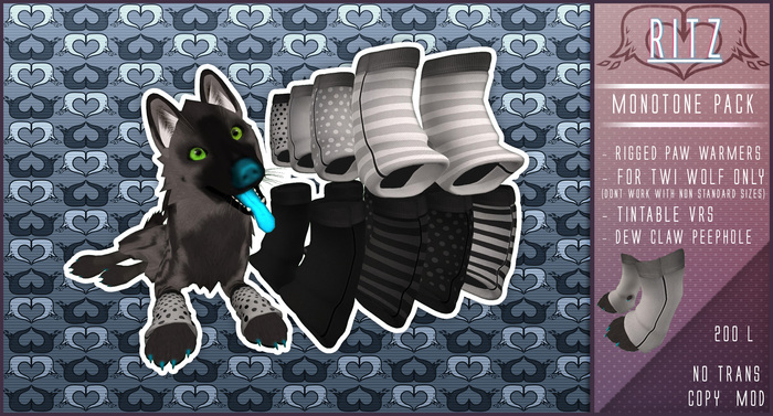 [Ritz] Timber Wolf Paw Warmers -Monotone-