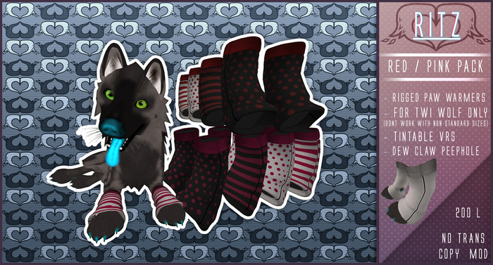 [Ritz] Timber Wolf Paw Warmers -Red/Pink-