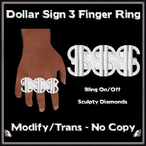 *ICED* Dollar Sign 3 Finger Ring