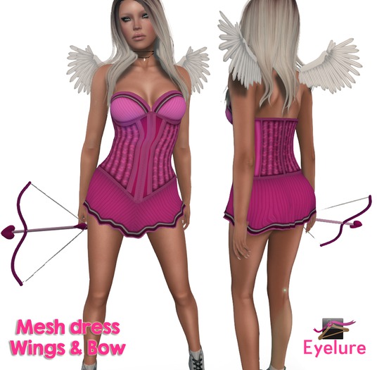 Eyelure Pink Costume Dress, Bow, Wings Set