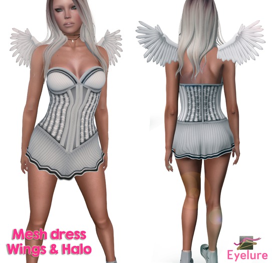 Eyelure White Costume Dress,Wings, Halo SET