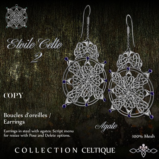 Nord Embel'Lys  EtoileCelte 2 Steel Agates Earrings