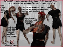 Zombie mesh woman bloody avatar old bittes , dirty dress black , hair mesh dirty blond bloody braid , 6,06 feet 1,85 m