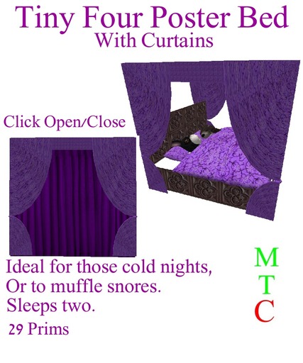 Pawsome - Tiny Four Poster Bed - Purple* - tagTiny