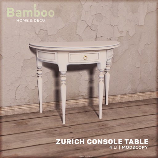 [Bamboo] Zurich Console Table -white lacquer